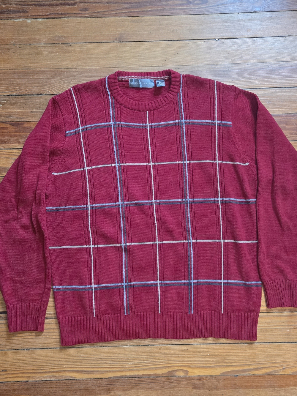 Vtg Y2k 90s Oscar de la Renta  Crew Neck Geometric Grandpa Sweater 100% Cotton‎